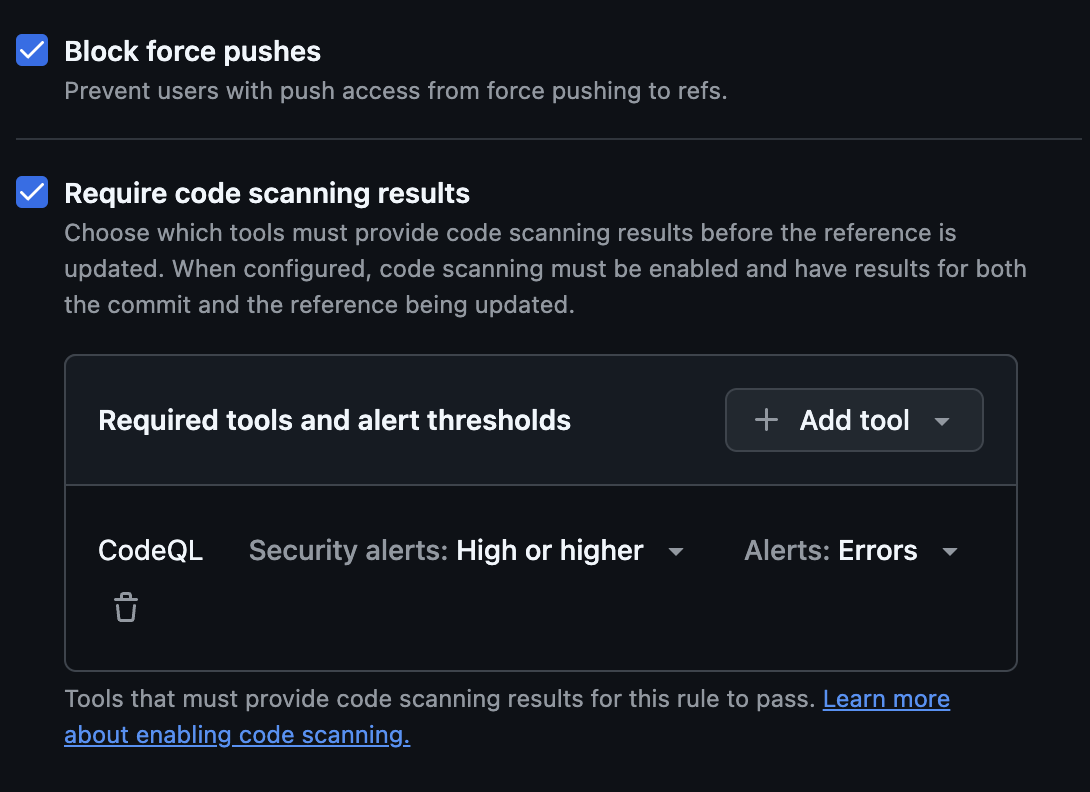 Branch protection rules - Code Scanning