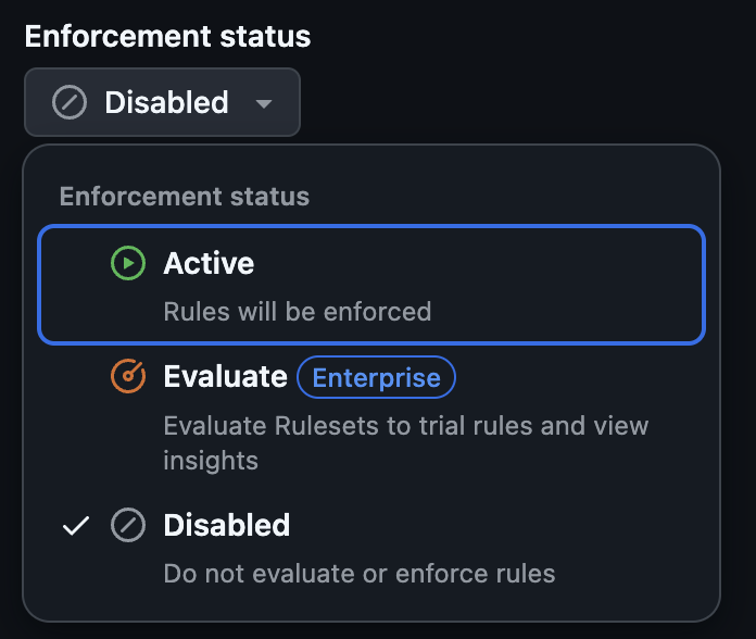 Branch protection ruleset import from JSON