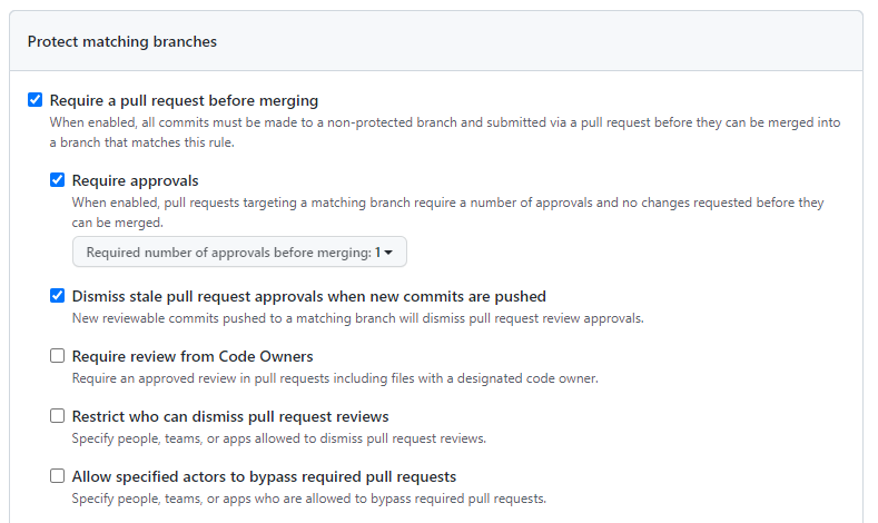 Branch protection rules - Pull Requests