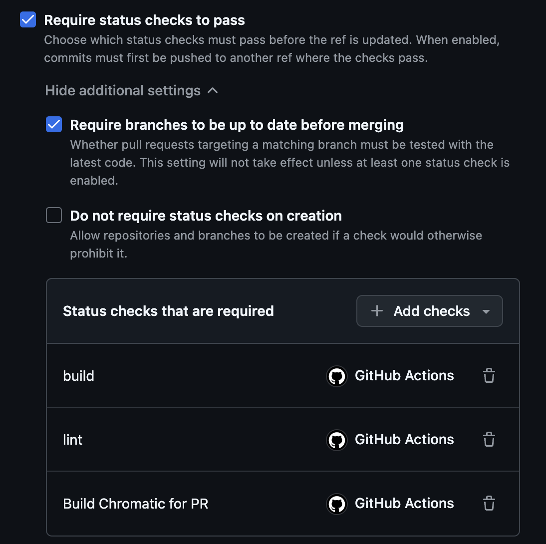 Branch protection rules - Checks