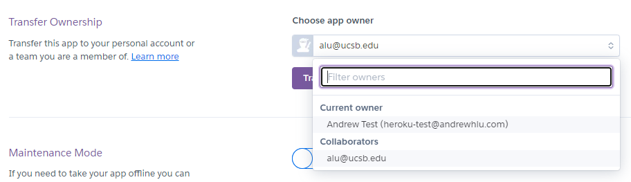 Heroku Transfer Ownership